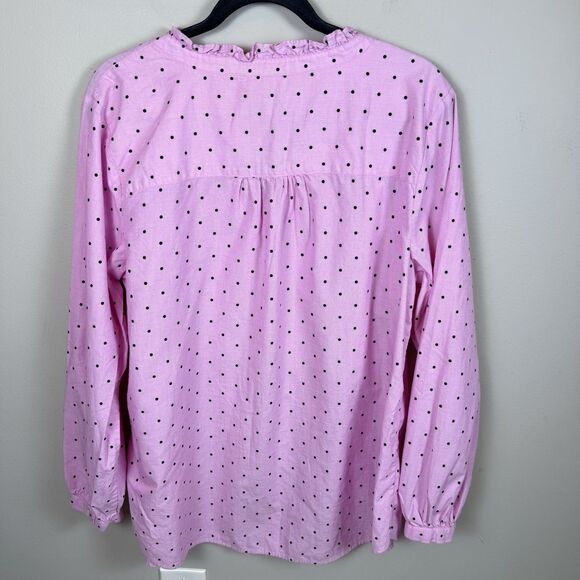 Talbots Cotton Feminine Popover Blouse Size 1X Plus Pink Polka Dot Preppy Office - Picture 3 of 7